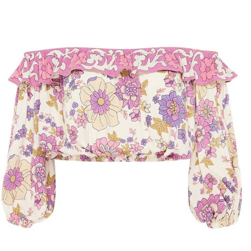 Buttercup Cropped Peasant Top - Meadow